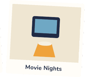 Movie nights illustration — screen and popcorn